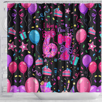 7th Birthday Girl Shower Curtain with Cake Balloons Confetti and I Was 6 Now I'm 7