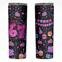 7th Birthday Girl Skinny Tumbler with Cake Balloons Confetti and I Was 6 Now I'm 7
