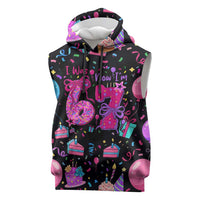 7th Birthday Girl Sleeveless Hoodie with Cake Balloons Confetti and I Was 6 Now I'm 7