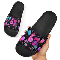 7th Birthday Girl Slide Sandals with Cake Balloons Confetti and I Was 6 Now I'm 7