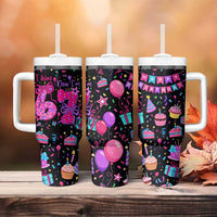 7th Birthday Girl Tumbler With Handle with Cake Balloons Confetti and I Was 6 Now I'm 7