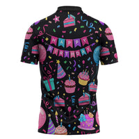 7th Birthday Girl Zipper Polo Shirt with Cake Balloons Confetti and I Was 6 Now I'm 7
