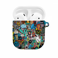 Happy Doodle Monsters Sticker Bomb AirPods Case Funny Graffiti Style Cartoon