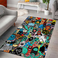 Happy Doodle Monsters Sticker Bomb Area Rug Funny Graffiti Style Cartoon