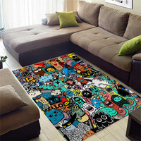 Happy Doodle Monsters Sticker Bomb Area Rug Funny Graffiti Style Cartoon