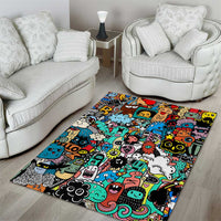 Happy Doodle Monsters Sticker Bomb Area Rug Funny Graffiti Style Cartoon