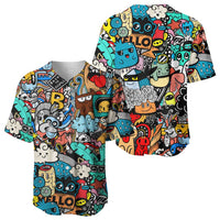 Happy Doodle Monsters Sticker Bomb Baseball Jersey Funny Graffiti Style Cartoon