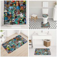 Happy Doodle Monsters Sticker Bomb Bathroom Set Funny Graffiti Style Cartoon