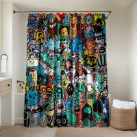 Happy Doodle Monsters Sticker Bomb Bathroom Set Funny Graffiti Style Cartoon