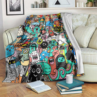 Happy Doodle Monsters Sticker Bomb Blanket Funny Graffiti Style Cartoon