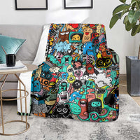 Happy Doodle Monsters Sticker Bomb Blanket Funny Graffiti Style Cartoon