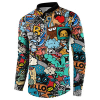Happy Doodle Monsters Sticker Bomb Button Sweatshirt Funny Graffiti Style Cartoon