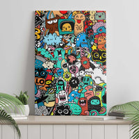 Happy Doodle Monsters Sticker Bomb Canvas Wall Art Funny Graffiti Style Cartoon