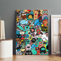 Happy Doodle Monsters Sticker Bomb Canvas Wall Art Funny Graffiti Style Cartoon