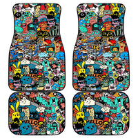 Happy Doodle Monsters Sticker Bomb Car Mats Funny Graffiti Style Cartoon