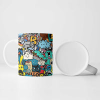 Happy Doodle Monsters Sticker Bomb Ceramic Mug Funny Graffiti Style Cartoon
