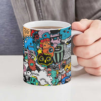 Happy Doodle Monsters Sticker Bomb Ceramic Mug Funny Graffiti Style Cartoon