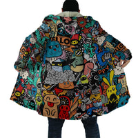 Happy Doodle Monsters Sticker Bomb Cloak Funny Graffiti Style Cartoon