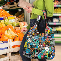 Happy Doodle Monsters Sticker Bomb Grocery Bag Funny Graffiti Style Cartoon