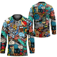 Happy Doodle Monsters Sticker Bomb Hockey Jersey Funny Graffiti Style Cartoon