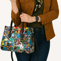 Happy Doodle Monsters Sticker Bomb Leather Bag Funny Graffiti Style Cartoon