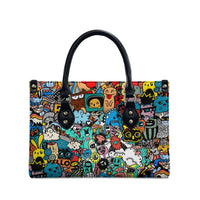 Happy Doodle Monsters Sticker Bomb Leather Bag Funny Graffiti Style Cartoon