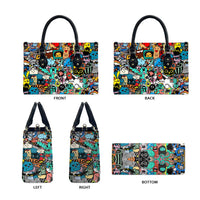Happy Doodle Monsters Sticker Bomb Leather Bag Funny Graffiti Style Cartoon
