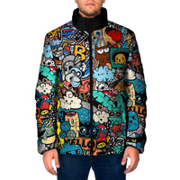 Happy Doodle Monsters Sticker Bomb Padded Jacket Funny Graffiti Style Cartoon