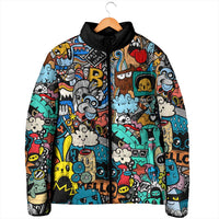 Happy Doodle Monsters Sticker Bomb Padded Jacket Funny Graffiti Style Cartoon
