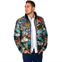 Happy Doodle Monsters Sticker Bomb Padded Jacket Funny Graffiti Style Cartoon