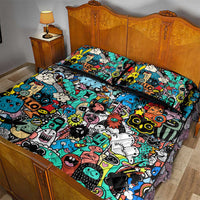 Happy Doodle Monsters Sticker Bomb Quilt Bed Set Funny Graffiti Style Cartoon