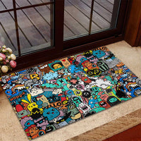 Happy Doodle Monsters Sticker Bomb Rubber Doormat Funny Graffiti Style Cartoon