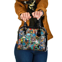 Happy Doodle Monsters Sticker Bomb Shoulder Handbag Funny Graffiti Style Cartoon