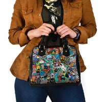 Happy Doodle Monsters Sticker Bomb Shoulder Handbag Funny Graffiti Style Cartoon