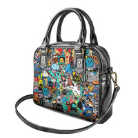 Happy Doodle Monsters Sticker Bomb Shoulder Handbag Funny Graffiti Style Cartoon