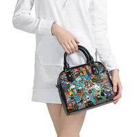 Happy Doodle Monsters Sticker Bomb Shoulder Handbag Funny Graffiti Style Cartoon