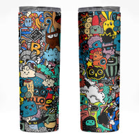 Happy Doodle Monsters Sticker Bomb Skinny Tumbler Funny Graffiti Style Cartoon