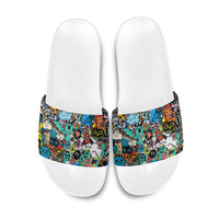 Happy Doodle Monsters Sticker Bomb Slide Sandals Funny Graffiti Style Cartoon
