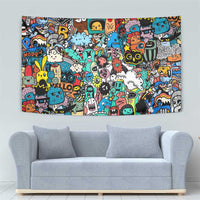 Happy Doodle Monsters Sticker Bomb Tapestry Funny Graffiti Style Cartoon