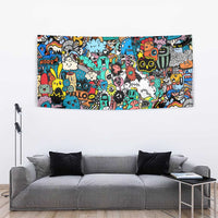 Happy Doodle Monsters Sticker Bomb Tapestry Funny Graffiti Style Cartoon