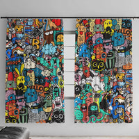 Happy Doodle Monsters Sticker Bomb Window Curtain Funny Graffiti Style Cartoon