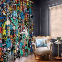 Happy Doodle Monsters Sticker Bomb Window Curtain Funny Graffiti Style Cartoon