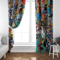 Happy Doodle Monsters Sticker Bomb Window Curtain Funny Graffiti Style Cartoon