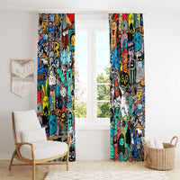 Happy Doodle Monsters Sticker Bomb Window Curtain Funny Graffiti Style Cartoon