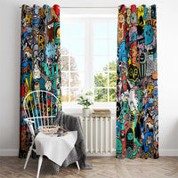Happy Doodle Monsters Sticker Bomb Window Curtain Funny Graffiti Style Cartoon