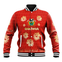 Bolivia National Emblem Baseball Jacket with Floral Pattern and Red Folk Design