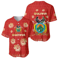 Bolivia National Emblem Baseball Jersey with Floral Pattern and Red Folk Design