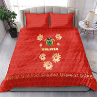 Bolivia National Emblem Bedding Set with Floral Pattern and Red Folk Design