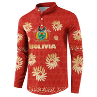 Bolivia National Emblem Button Sweatshirt with Floral Pattern and Red Folk Design