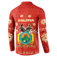 Bolivia National Emblem Button Sweatshirt with Floral Pattern and Red Folk Design